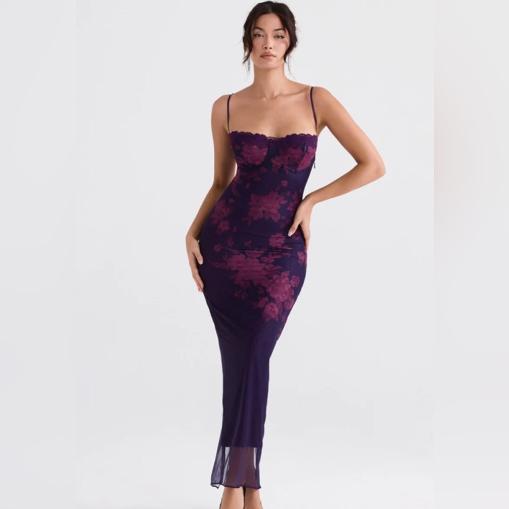 House of CB AIZA Grape Floral Print Maxi Dress